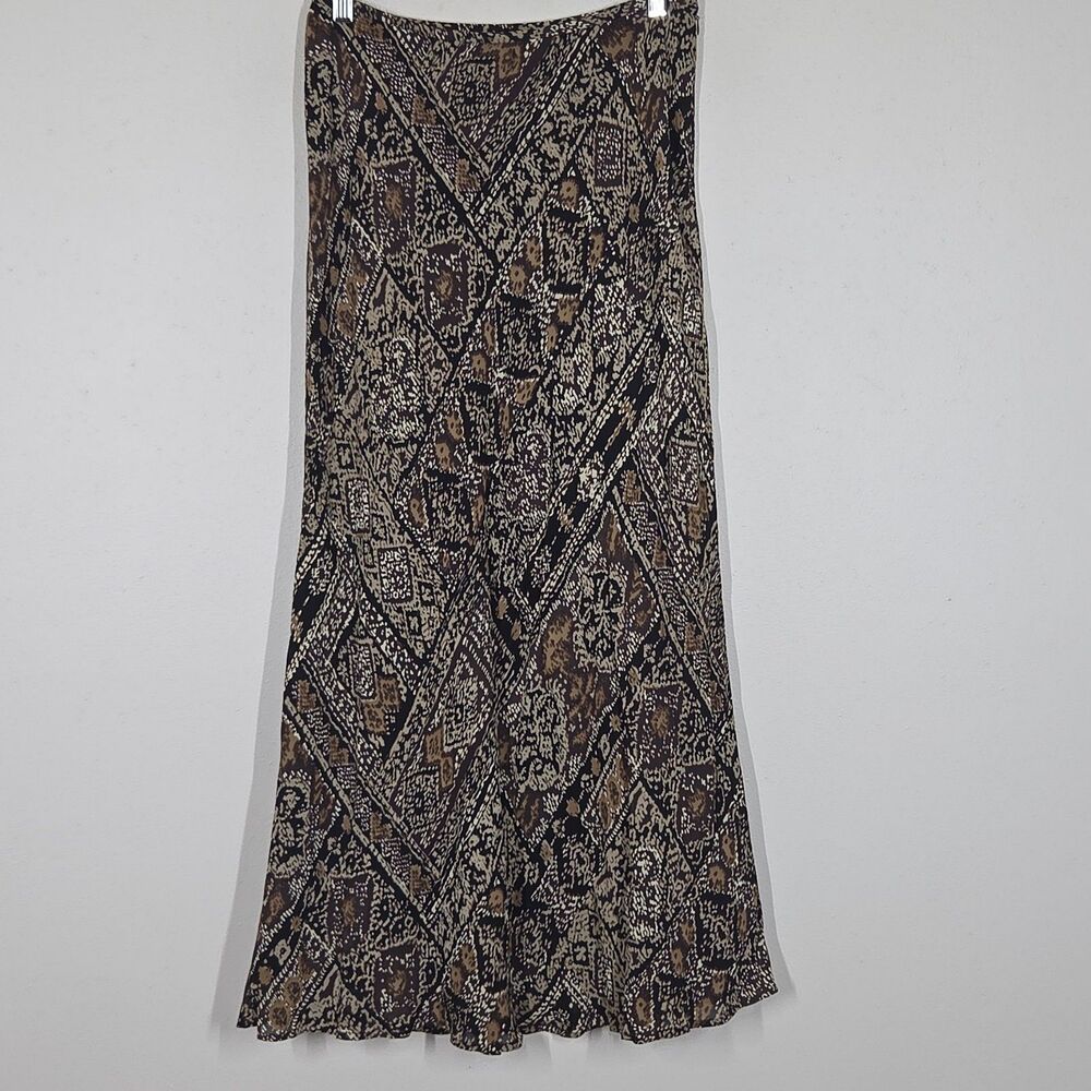 Vtg 90s Y2K Brown Geometric Maxi Skirt 8 Fairy Grunge Boho Festival Hippie